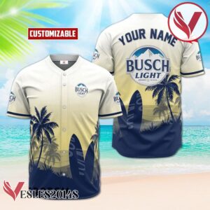 Personalized Busch Light Palm Tree Surfboard Baseball Jersey, Perfect Gifts For Fans - Vesles2014S