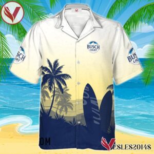 Personalized Busch Light Palm Tree Surfboard Hawaiian Shirt, Best Summer Gifts For Fans - Vesles2014S 1
