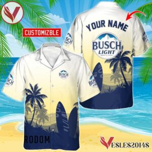 Personalized Busch Light Palm Tree Surfboard Hawaiian Shirt, Best Summer Gifts For Fans - Vesles2014S