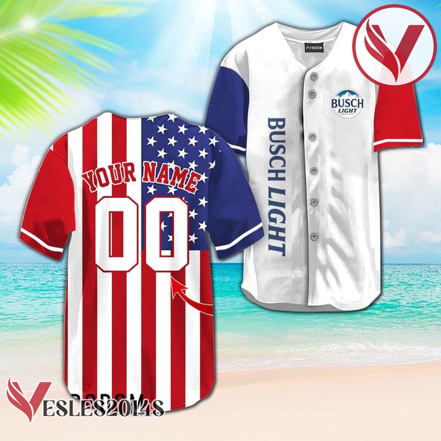 Personalized Busch Light USA Flag Fourth Of July Baseball Jersey, Perfect Gifts For Fans - Vesles2014S