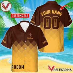 Personalized Captain Morgan Yellow And Brown Halftone Hawaiian Shirt, Best Summer Gifts For Fans - Vesles2014S
