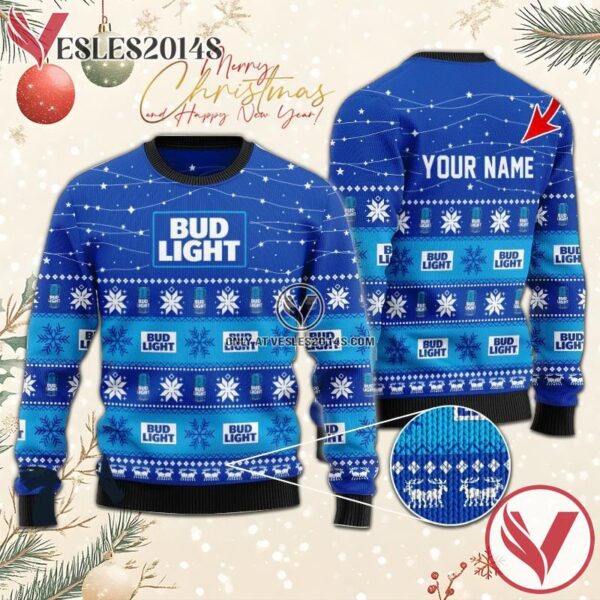 Personalized Christmas Twinkle Lights Bud Light Christmas Sweater, Unique Winter Outfits For Fans - Vesles2014S  1