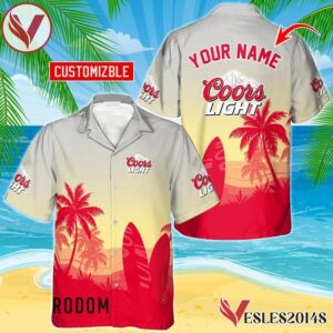 Personalized Coors Light Palm Tree Surfboard Hawaiian Shirt, Best Summer Gifts For Fans - Vesles2014S