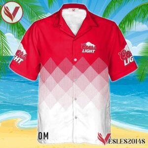 Personalized Coors Light White And Red Halftone Hawaiian Shirt, Best Summer Gifts For Fans - Vesles2014S 1