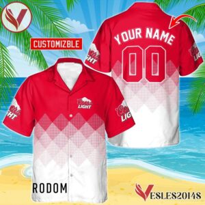 Personalized Coors Light White And Red Halftone Hawaiian Shirt, Best Summer Gifts For Fans - Vesles2014S