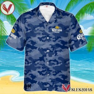 Personalized Corona Extra Blue Camouflage Hawaiian Shirt, Best Summer Gifts For Fans - Vesles2014S 1