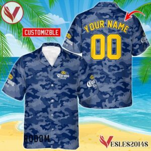 Personalized Corona Extra Blue Camouflage Hawaiian Shirt, Best Summer Gifts For Fans - Vesles2014S