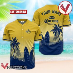 Personalized Corona Extra Palm Tree Surfboard Baseball Jersey, Perfect Gifts For Fans - Vesles2014S