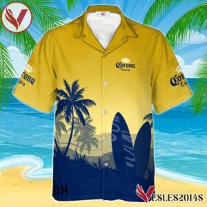 Personalized Corona Extra Palm Tree Surfboard Hawaiian Shirt, Best Summer Gifts For Fans - Vesles2014S 1
