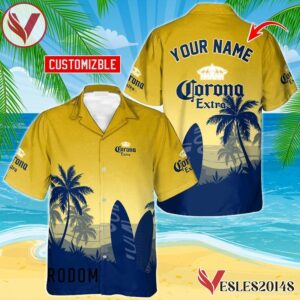 Personalized Corona Extra Palm Tree Surfboard Hawaiian Shirt, Best Summer Gifts For Fans - Vesles2014S