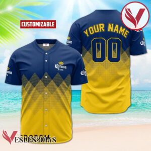 Personalized Corona Extra Yellow And Blue Halftone Baseball Jersey, Perfect Gifts For Fans - Vesles2014S