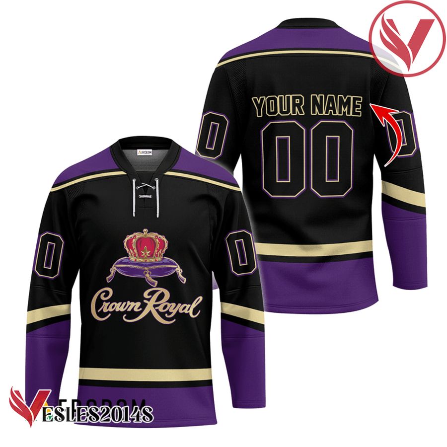 Personalized Crown Royal Black And Purple Hockey Jersey - Vesles2014S