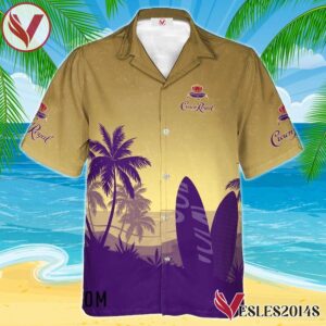 Personalized Crown Royal Palm Tree Surfboard Hawaiian Shirt, Best Summer Gifts For Fans - Vesles2014S 1