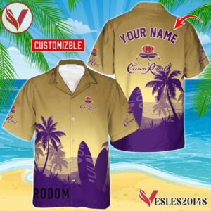 Personalized Crown Royal Palm Tree Surfboard Hawaiian Shirt, Best Summer Gifts For Fans - Vesles2014S