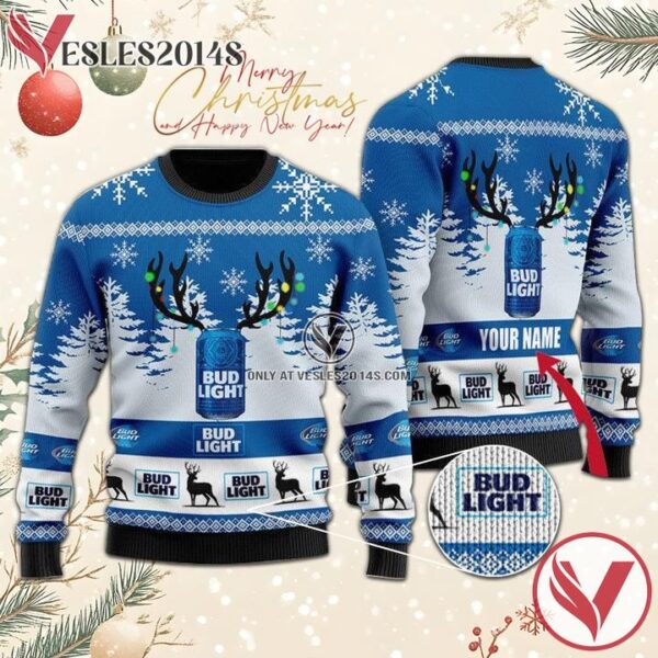 Personalized Deer Bud Light Ugly Sweater, Unique Winter Outfits For Fans - Vesles2014S  1