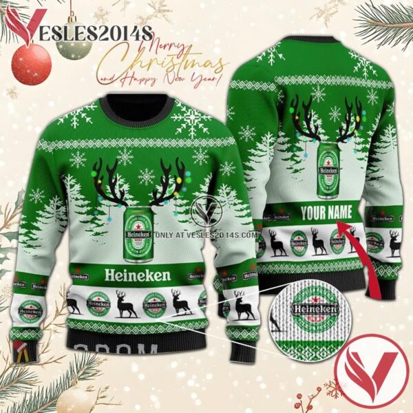 Personalized Deer Heineken Christmas Sweater, Unique Winter Outfits For Fans - Vesles2014S  1