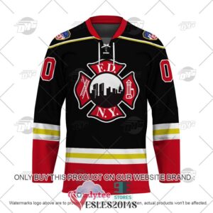 Personalized FDNY Fire Department New York Maltese Cross Black Hockey Jersey, Trending Gifts For Fans - Vesles2014s 1