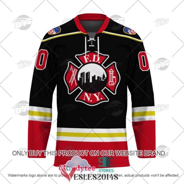 Personalized FDNY Fire Department New York Maltese Cross Black Hockey Jersey, Trending Gifts For Fans - Vesles2014s 1