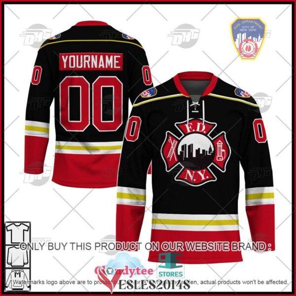 Personalized FDNY Fire Department New York Maltese Cross Black Hockey Jersey, Trending Gifts For Fans - Vesles2014s