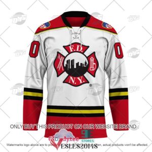 Personalized FDNY Fire Department New York Maltese Cross White Hockey Jersey, Trending Gifts For Fans - Vesles2014s 1