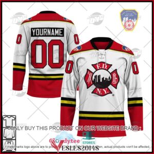 Personalized FDNY Fire Department New York Maltese Cross White Hockey Jersey, Trending Gifts For Fans - Vesles2014s