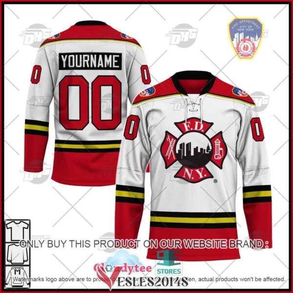 Personalized FDNY Fire Department New York Maltese Cross White Hockey Jersey, Trending Gifts For Fans - Vesles2014s