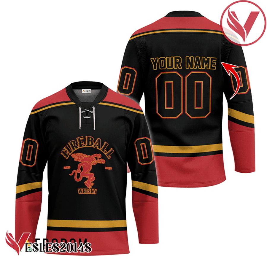 Personalized Fireball Whiskey Black And Red Hockey Jersey - Vesles2014S