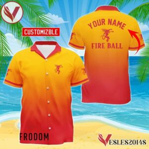 Personalized Fireball Whiskey Gradient Hawaiian Shirt, Best Summer Gifts For Fans - Vesles2014S