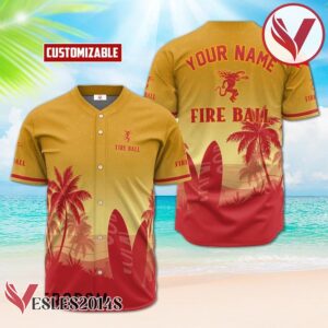 Personalized Fireball Whiskey Palm Tree Surfboard Baseball Jersey, Perfect Gifts For Fans - Vesles2014S