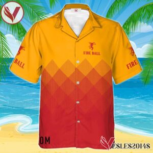 Personalized Fireball Whiskey Red And Yellow Halftone Hawaiian Shirt, Best Summer Gifts For Fans - Vesles2014S 1