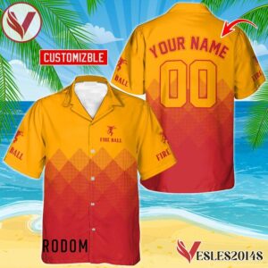 Personalized Fireball Whiskey Red And Yellow Halftone Hawaiian Shirt, Best Summer Gifts For Fans - Vesles2014S