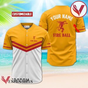 Personalized Fireball Whiskey Yellow And White Baseball Jersey, Perfect Gifts For Fans - Vesles2014S