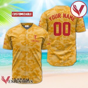 Personalized Fireball Whiskey Yellow Camouflage Baseball Jersey, Perfect Gifts For Fans - Vesles2014S