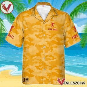 Personalized Fireball Whiskey Yellow Camouflage Hawaiian Shirt, Best Summer Gifts For Fans - Vesles2014S 1