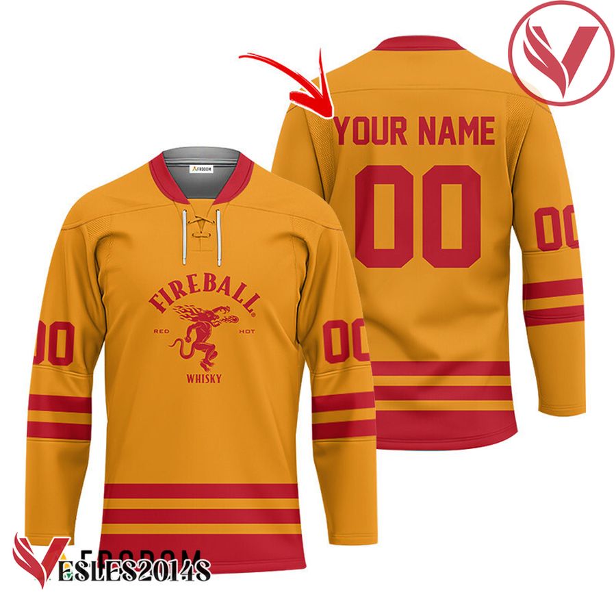 Personalized Fireball Whiskey Yellow Retro Hockey Jersey - Vesles2014S