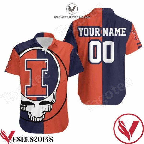 Personalized Grateful Dead Skull Illinois Fighting Illini Hawaiian Shirt, Unique Gifts For Friends - Vesles2014S 1