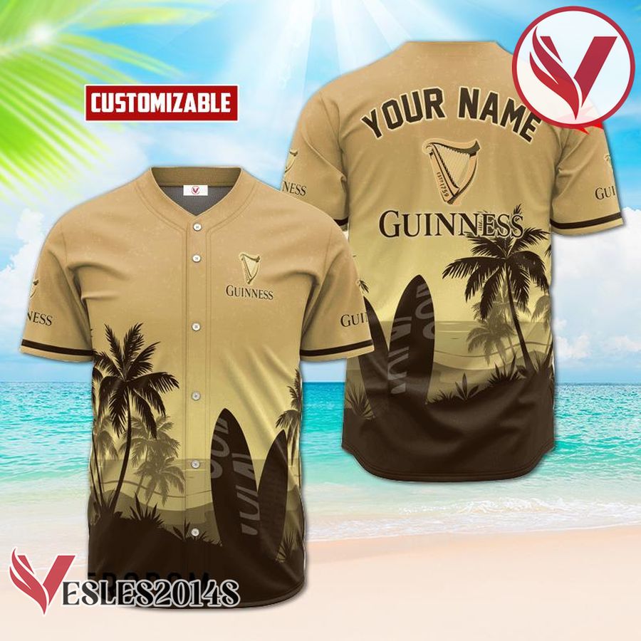 Personalized Guinness Beer Palm Tree Surfboard Baseball Jersey, Perfect Gifts For Fans - Vesles2014S
