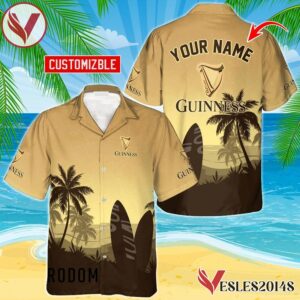 Personalized Guinness Beer Palm Tree Surfboard Hawaiian Shirt, Best Summer Gifts For Fans - Vesles2014S
