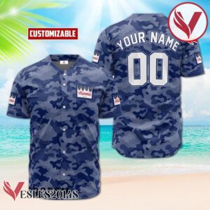 Personalized Hamm's Beer Blue Camouflage Baseball Jersey, Perfect Gifts For Fans - Vesles2014S