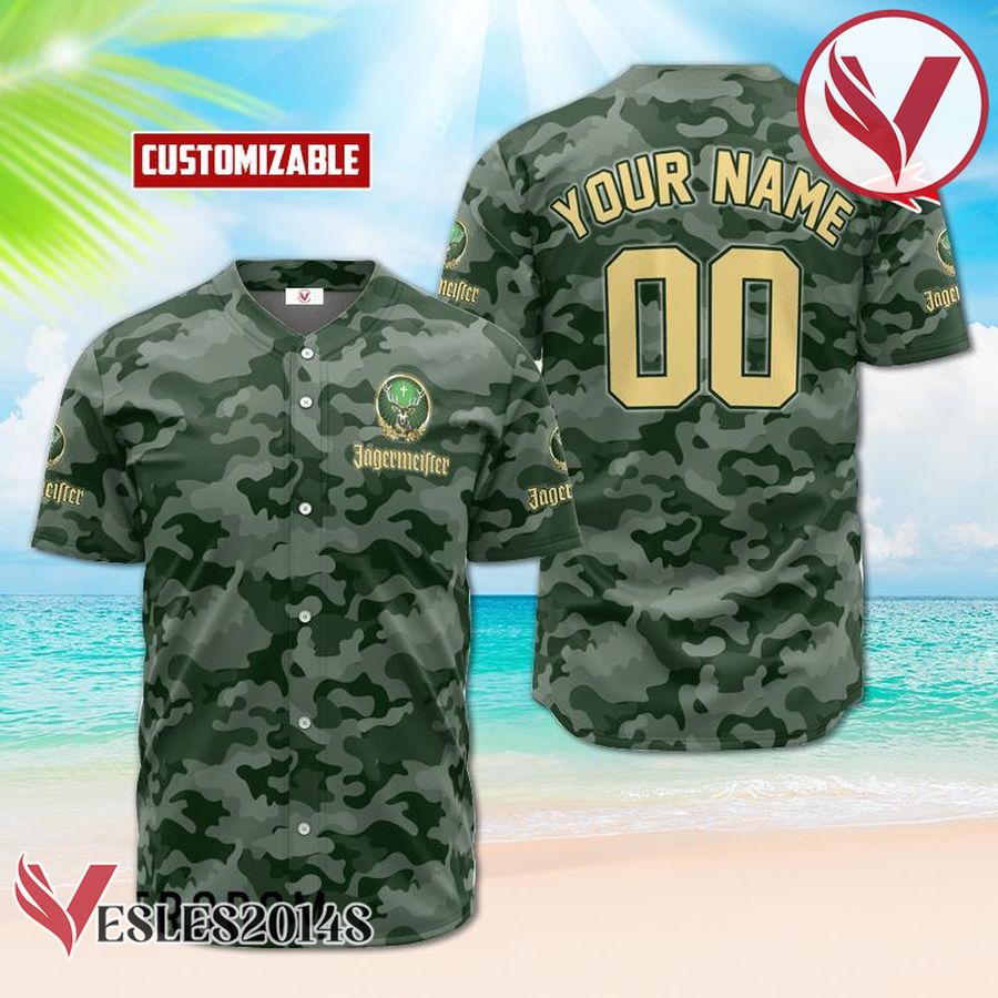 Personalized Jagermeister Green Camouflage Baseball Jersey, Perfect Gifts For Fans - Vesles2014S