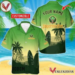 Personalized Jagermeister Palm Tree Surfboard Hawaiian Shirt, Best Summer Gifts For Fans - Vesles2014S