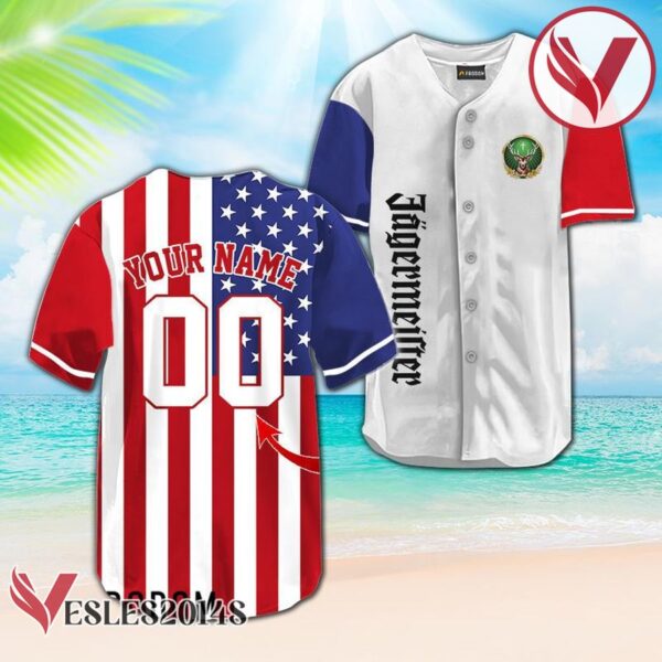 Personalized Jagermeister USA Flag Fourth Of July Baseball Jersey, Perfect Gifts For Fans - Vesles2014S