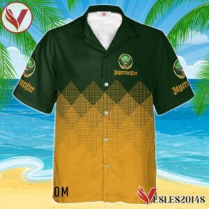 Personalized Jagermeister Yellow And Green Halftone Hawaiian Shirt, Best Summer Gifts For Fans - Vesles2014S 1