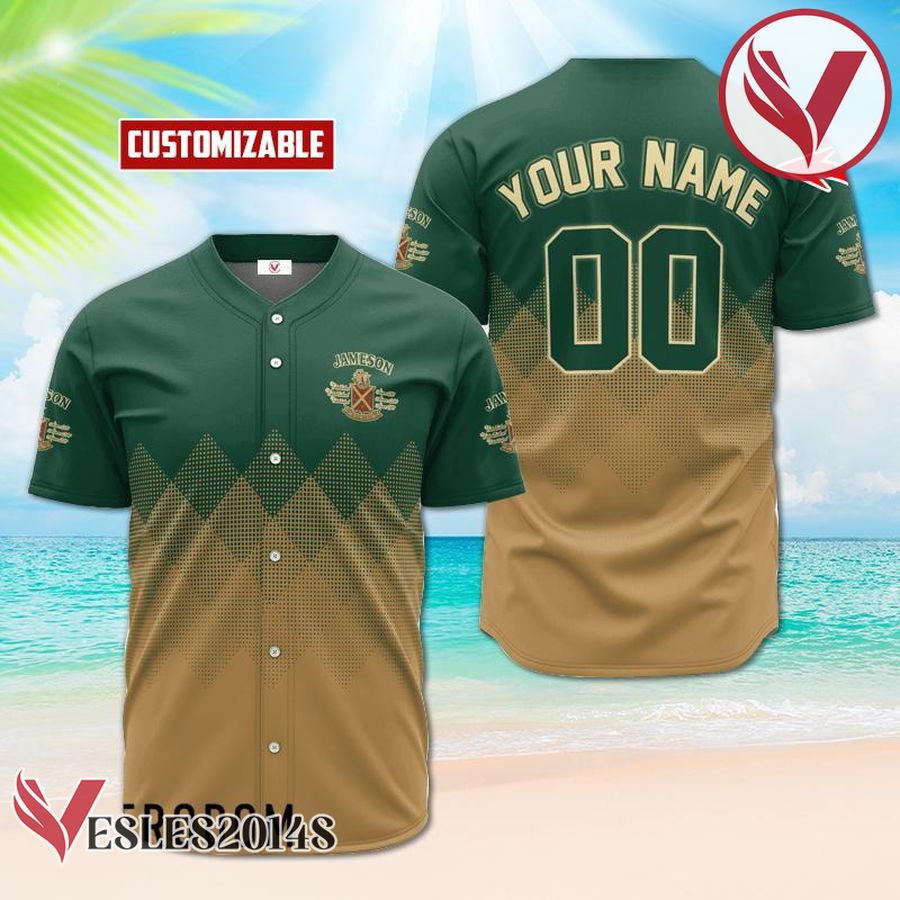 Personalized Jameson Beige And Green Halftone Baseball Jersey, Perfect Gifts For Fans - Vesles2014S