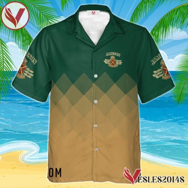 Personalized Jameson Whiskey Beige And Green Halftone Hawaiian Shirt, Best Summer Gifts For Fans - Vesles2014S 1