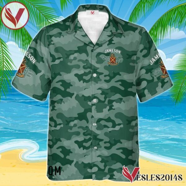 Personalized Jameson Whiskey Green Camouflage Hawaiian Shirt, Best Summer Gifts For Fans - Vesles2014S 1