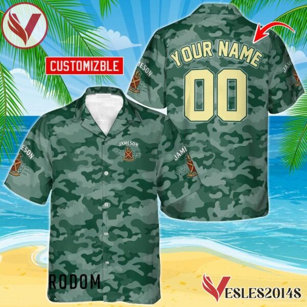 Personalized Jameson Whiskey Green Camouflage Hawaiian Shirt, Best Summer Gifts For Fans - Vesles2014S
