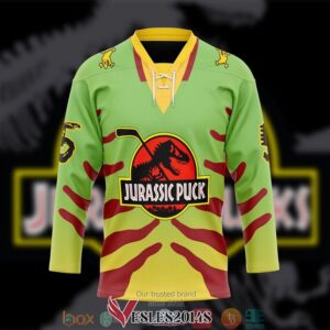 Personalized Jurassic Puck golf green Hockey Jersey Shirt, Trending Gifts For Fans - Vesles2014s 1