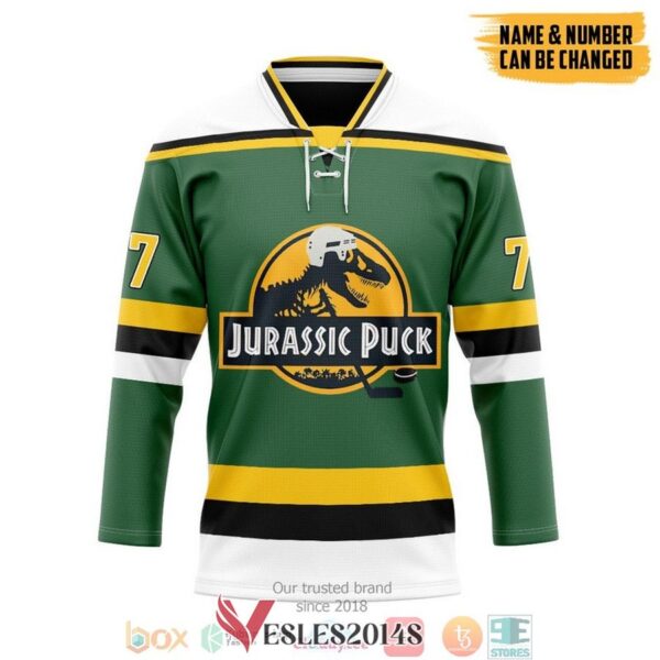 Personalized Jurassic Puck green Hockey Jersey Shirt, Trending Gifts For Fans - Vesles2014s 1