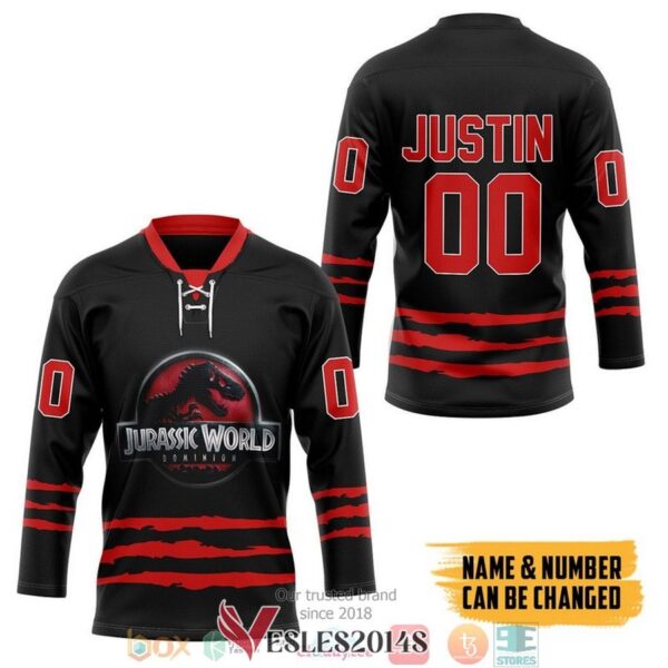 Personalized Jurassic World Red Hockey Jersey Shirt, Trending Gifts For Fans - Vesles2014s